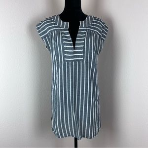 Madewell Dress Womens Extra Small Mini Stripe Cotton Coastal Lagenlook Boho Blue